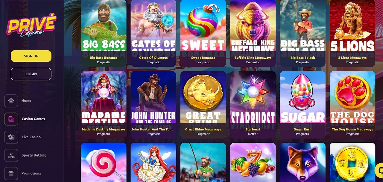 prive casino slots games