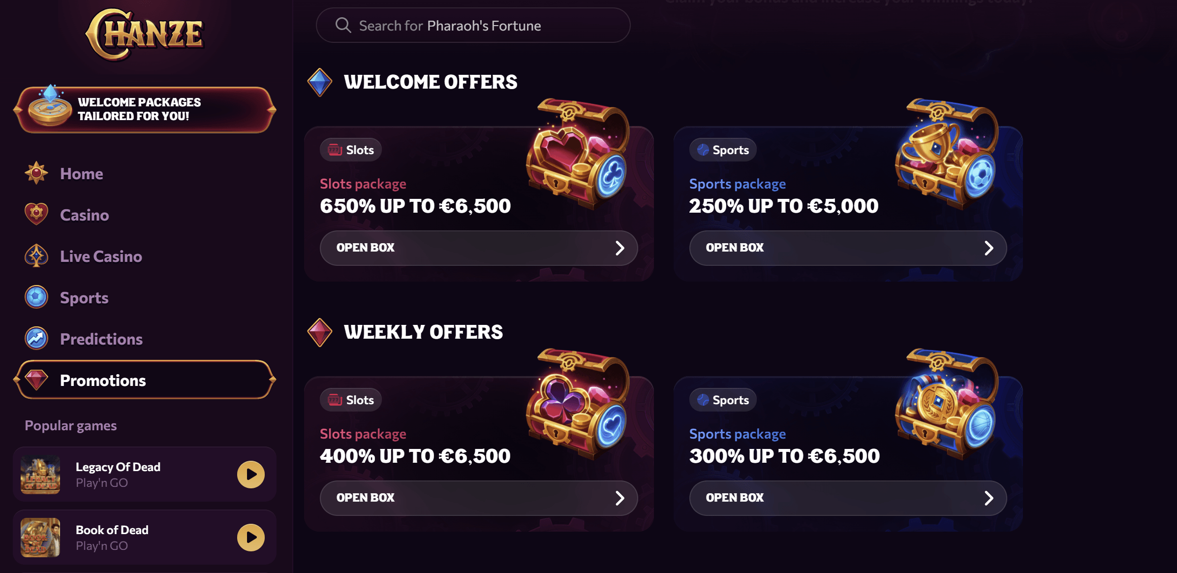 sign up bonus at chanze casino
